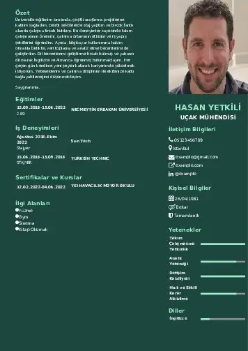 Havacılık Ve Uzay Uçak Mühendisi Cv Örnekleri cv indir